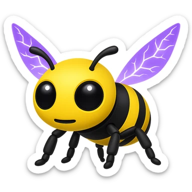 Create a robotic bee with purple crackling energy wings in the style of apple emojis, focusing on concise and clear emoji style representation. sticker