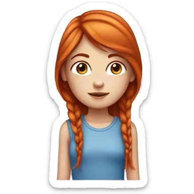  girl with straight red hair and blue eyes, fair skin with freckles sticker