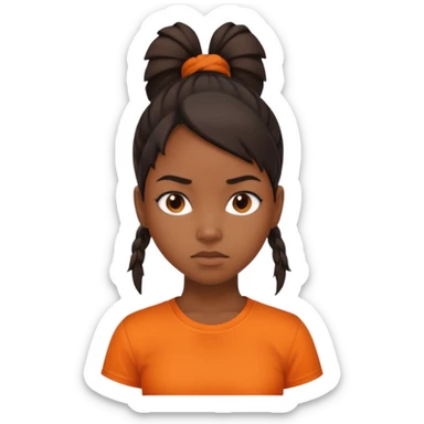 black girl with pony tail and orange shirt serious look sticker
