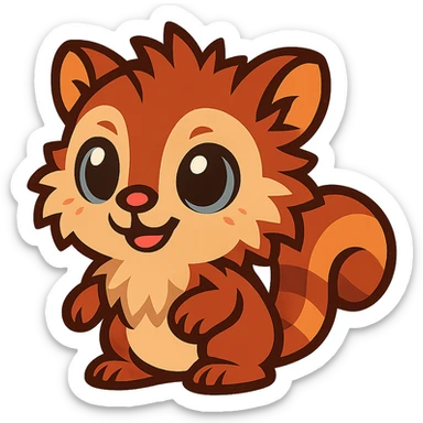 cute gibberling character, chibi proportions, big eyes, soft fur, friendly expression sticker