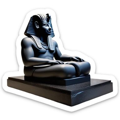 Osiris depiction accurate obsidian statue on granite 30 ton brick, massive size, sunlight behind, sunset colors, reflections on black stone polished clean perfect, photography angles sticker