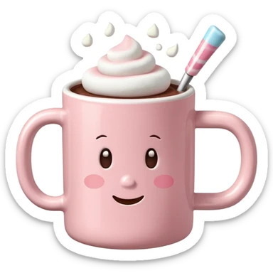 light pink mug with hot chocolate and marshmallows sticker