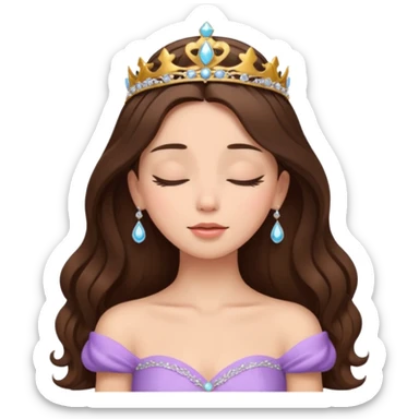 a brunette hair beautiful princess closing her eyes calmly sticker