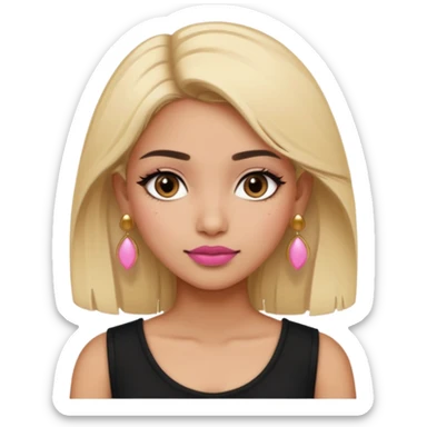 Sweet Indian girl blond hair brown eyes brown/pink lipstick pink blush black top gold earrings  sticker