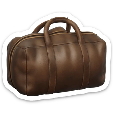 blankets shoved into a old leather duffel bag sticker