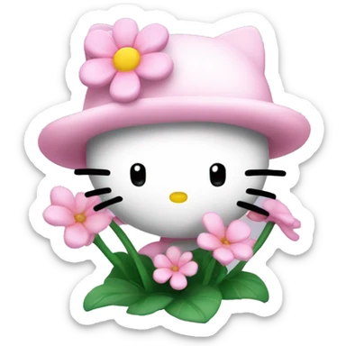 hello kitty sosteniendo florecitas  sticker