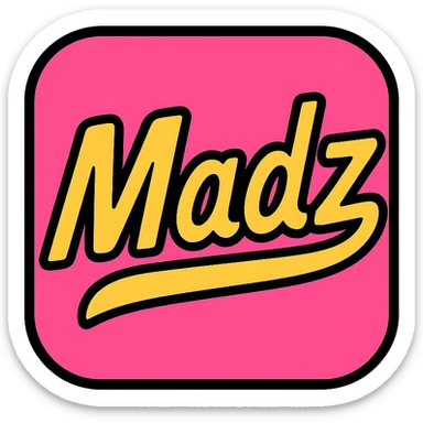 pink logo with the word 'Madz', modern bold style, square format sticker