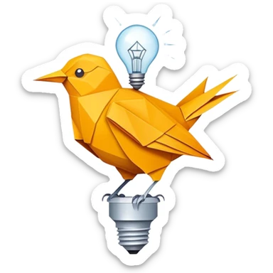 Origami bird with lightbulb sticker
