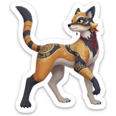 Hyper-realistic cute adorable beautiful elegant Colorful Skilled Adept Graceful Asian Painted Meloetta-Furret-Lycanroc-Zangoose-fusion-hybrid-creature (full body) sticker