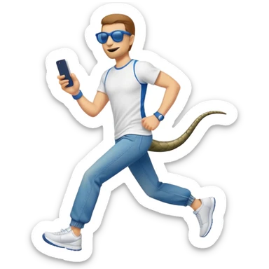 friendly anthropomorphised snake in jeans and a t-shirt, wearing dark sunglasses, jogging upright in relaxed pose sticker