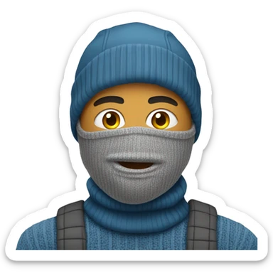 a man with balaclava, and gray-blue sweater sticker