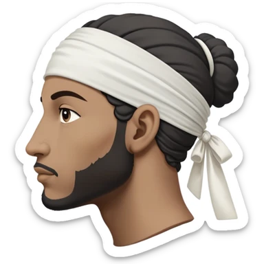 Fond : blanc uni. 	•	Symbole central : une tête de Maure (un homme noir) de profil, tournée vers la gauche (héraldique), avec : 	•	Un bandeau blanc ou serre-tête noué autour du front, 	•	Les traits du visage bien visibles (nez, lèvres, oreille), sticker