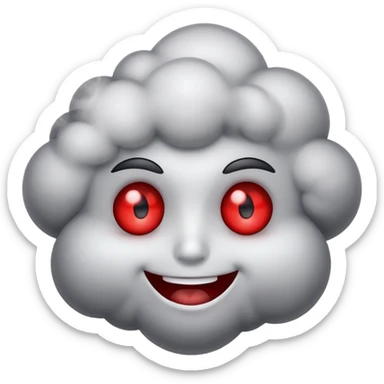 Smiling face with red eyes and small puffs of smoke nearby sticker