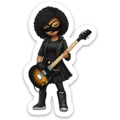 a girl with black mask and electric guitar  sticker