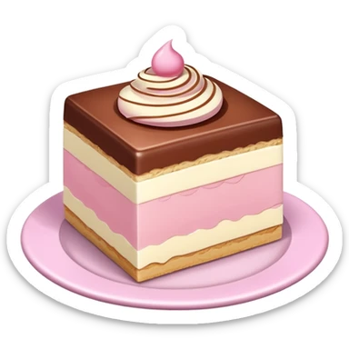 slice of tiramisù dessert with pink cream sticker