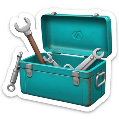 turquoise toolbox for plumber with wrench and pipe sticker