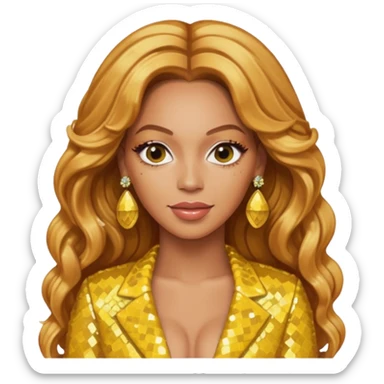 Beyonce with long strawberry blonde hair, yellow sequin outfit and earrings  sticker