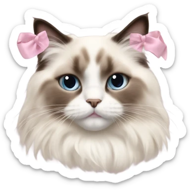 Cute Realistic ragdoll cat with pale pink bow sticker