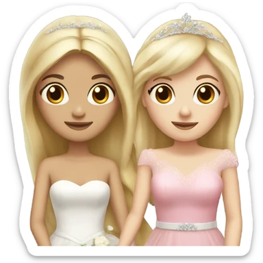 A brown hair bride and a blond hair girl with a long pink dress  sticker