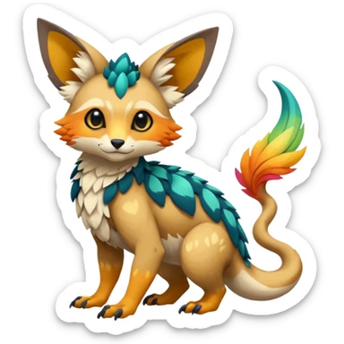 Rare realistic exotic cute epic pretty beautiful handsome gorgeous aesthetic colorful vibrant Vernid-Trico-species-Fakemon-creature by LiLaiRa, random markings, tufted ears, full body sticker