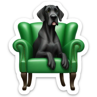 Black great Dane sitting on green leather armchair sticker