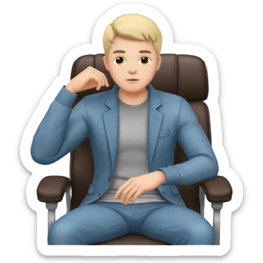 guy imitating thinker statue pose but with casual clothes and sitting in a office chair sticker