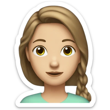 tall caucasian girl, Brown long Hair, green eyer, light blue shirt sticker