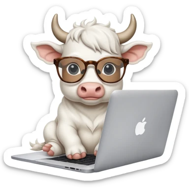 baby white bull in fancy glasses sitting in front of a macbook, working  sticker