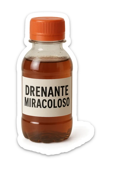 boccetta di drenante da bere, con la scritta "DRENANTE MIRACOLOSO" SULL'ETICHETTA sticker