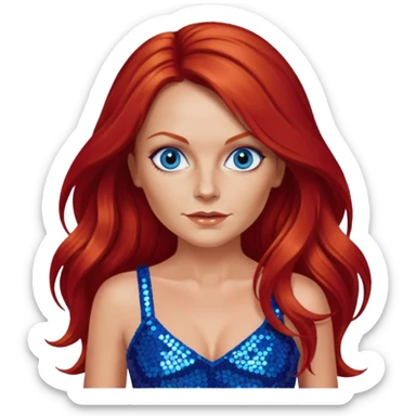 Geri Halliwell with long red hair, blue eyes, red sequin crop top sticker