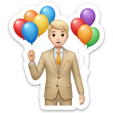 birthday  boy in biege suit + baloons sticker