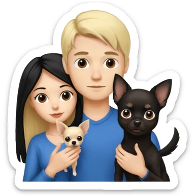  Pareja Chico pelo largo rubio. Chica pelo negro y chihuahua negro  sticker