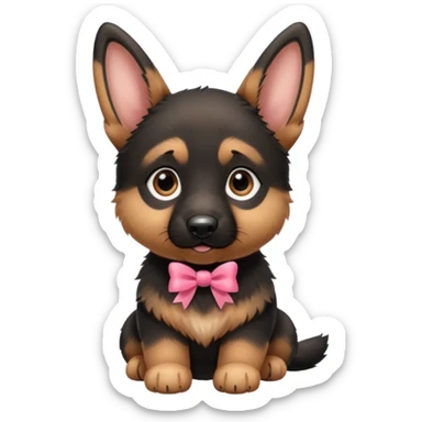 German shepherd puppy with a bow in the neck, like a gift sticker