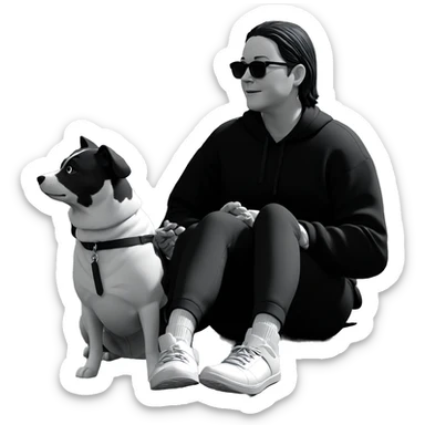 boy with dog in monochrome sticker