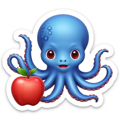 blue kawaii octopus holding an apple sticker