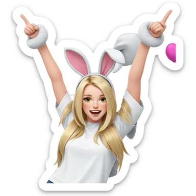 smiling girl with rabbit ears sticker