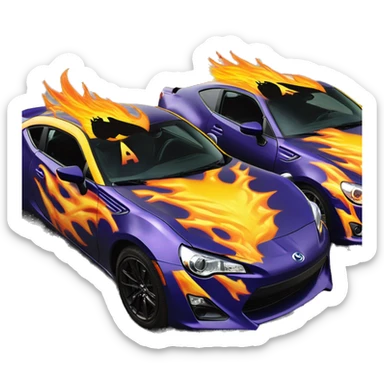 Batgirl and Batman themed Scion FR-S with hot rod flames painted on side of car  sticker