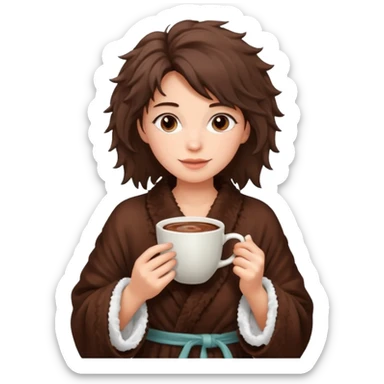 {
      "type": "human",
      "look": "fluffy robe woman, messy hair, holding cup of cocoa",
    } sticker