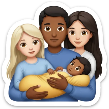 Couple male with brown skin black hair and brown eyes female with white skin light brown long hair and hazel eyes holding one baby sticker