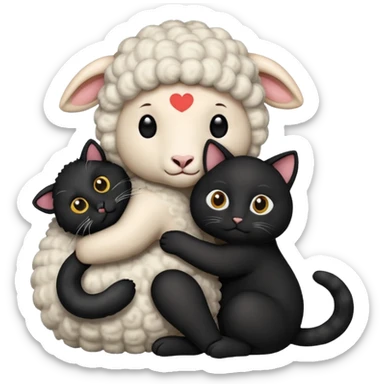 SHeep hugging 1 black cat sticker