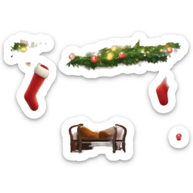 Brick Fireplace with wreath and Christmas lights and stockings sticker