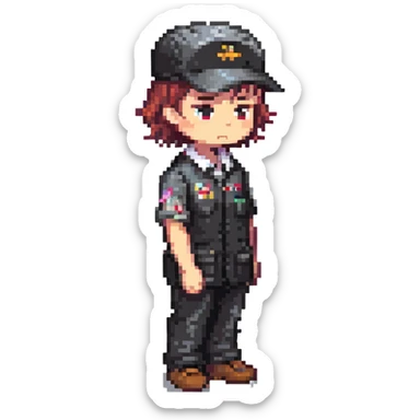 emoji of delivery man is going somewhere to the right , he is sad, he is dressed in work uniform sticker