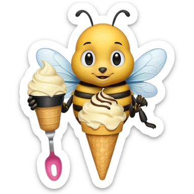 honeybee with ice cream in hand sticker