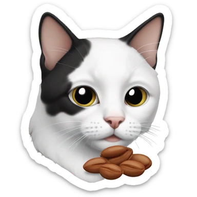 black and white cat with a pinto bean sticker