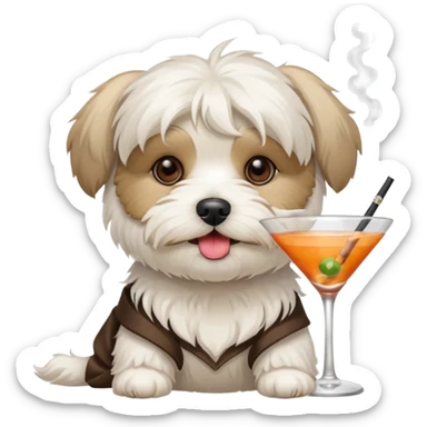 White havanese smoking and drinking a drink  sticker