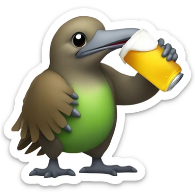 kiwi bird drinking a beer sticker