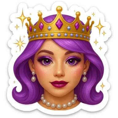 Make the drama queen emoji more glamorous by adding more sparkles, a dazzling tiara, bold makeup, and elegant accessories. Keep the emoji style with no background. sticker