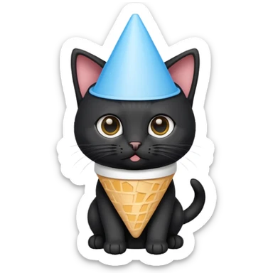 A mostly black kitten with a white chest and a plastic cone on around his head after surgery sticker