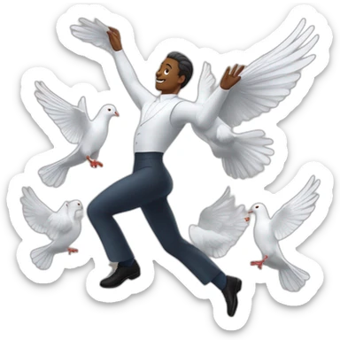 Homme blanc de peau qui danse avec les pigeons sticker
