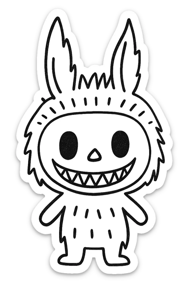 Labubu character as a simple black outlined icon, no fill, minimal details sticker